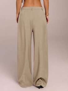 SHEIN Forever 21 Quần nữ công sở thường ngày trang phục phương Tây cho nữ quần ống rộng công sở cho nữ quần rộng thùng thình cho nữ quần áo chuyên nghiệp trang phục công sở - màu nâu - Xem 2