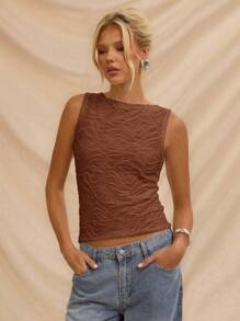 Avantive 热辣女孩度假休闲高街女士无袖夏季上衣海滩女士母亲节休闲女士上衣夏季女士无袖上衣工作女士上衣 - 棕色 - 查看 3