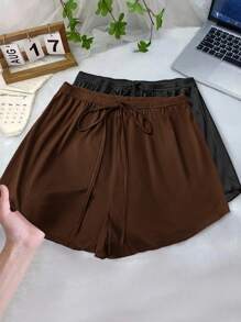 SHEIN LUNE Plus Size Casual Versatile Drawstring Waist Loose Shorts, Simple Daily Wear - Multicolor - View 1