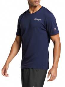 Champion 男士休闲字母印花圆领短袖T恤，夏季 - 藏蓝色 - 查看 3