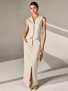 CLARA VERO Conjunto de 2 piezas de chaleco y falda larga para mujer