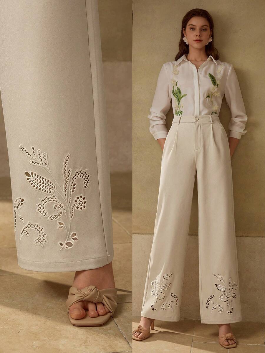 MOTF PREMIUM EMBROIDERY FOLD PLEATED SUIT PANTS - Apricot - View 1