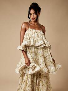 MISSGUIDED 多层荷叶边长裙雪纺婚礼宾客春夏花园派对飘逸褶皱场合穿着及地长礼服 - 彩色 - 查看 3