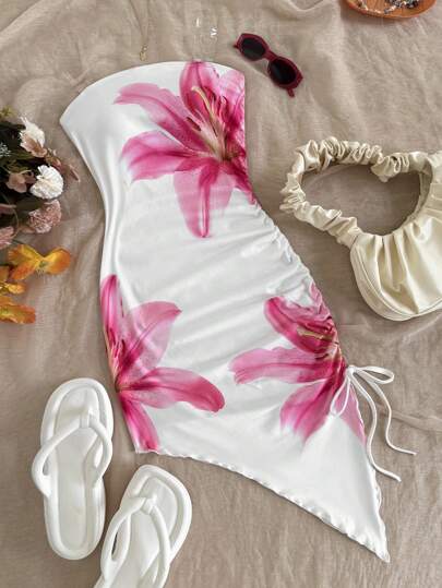 SHEIN Tween Girls Casual Comfy Elegant Bohemian Tropical Striped Twist Mini Dress