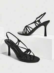 CUCCOO SZL Women's Black Elegant French-Style Peep Toe Thin Straps High Heel Sandals For Summer - Black - View 8
