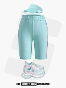 JNSQ Pantalones capri de yoga con estampado de teñido anudado para niñas preadolescentes, vuelta al colegio. Pantalones capri de yoga ajustados con cintura elástica y bloques de color para niños, aptos para principios de otoño. Se pueden combinar con sudaderas de manga larga para uso diario, actividades al aire libre, vacaciones, ropa urbana, fiestas y ocasiones casuales. - Azul - Ver 4