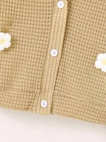 Sparklyn 青少年女孩休闲花卉印花针织黄色开衫夹克，秋季、假日、夏季、旅行 - 卡其色 - 查看 3