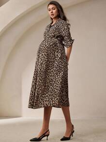 MaterniWear Office,Business Casual Woman,Fall Clothes,Autumn Clothes,Maternity Loose Button Down Shirt Dress, Long Pregnancy Dress For Fall - Coffee Brown - View 4