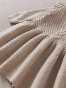 PrepCrw 女婴优雅荷叶边领长袖针织毛衣裙