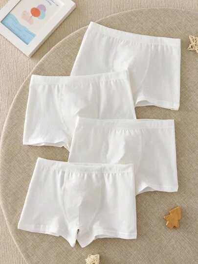 4pcs/Pack Boys' Solid White Simple Casual Breathable Cotton Briefs Underwear Cotton Underwear Kids Cotton Boxer Briefs Fall Winter