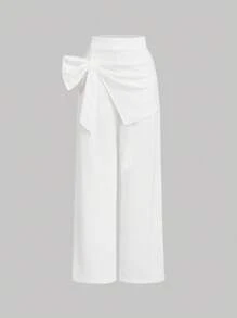 SHEIN X ELOISA & ORSON SHEIN MOD Pantalones con parche de gran lazo 3D y falda en color caqui, ropa de otoño, ropa, pantalones asimétricos