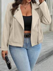 Juhart Plus Size Solid Color Pocket Zipper Casual Long Sleeve Jacket Fall Winter Cloth For Women Autumn