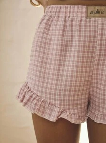 Aralina Pantalones cortos con cintura alta y volantes, estilo vintage Y2K, perfectos para el otoño, el verano, las vacaciones en la playa y el aeropuerto