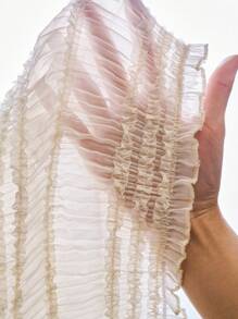 LanaWest Summer Sexy Solid Color Textured Sheer Crop Top - White - View 8