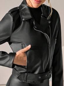 CLARA VERO Women Solid Color Pocket And Zipper Detailed Jackets - Black - View 6