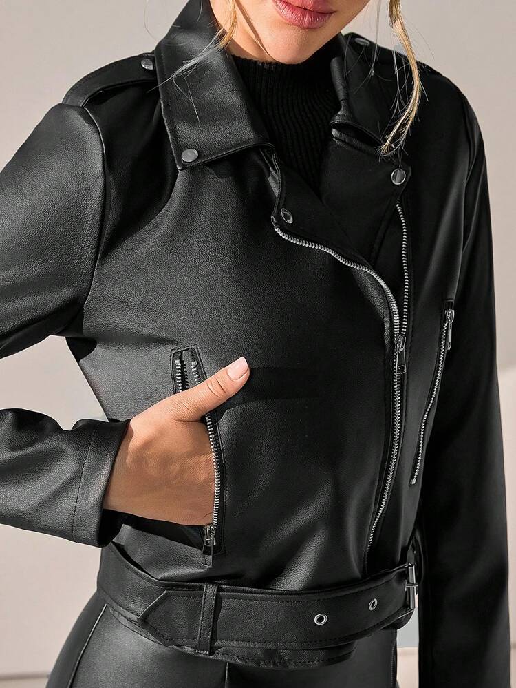 CLARA VERO Women Solid Color Pocket And Zipper Detailed Jackets - Black - View 6
