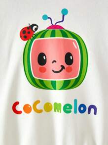CoComelon X SHEIN Sweat-shirt-shirt décontracté pour jeune garçon avec imprimé pastèque et couleurs contrastées, et polyvalent - Multicolore - Voir 3
