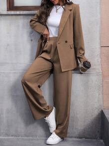 Lumivelle Completo casual da donna con giacca e pantaloni, colore tinta unita, collo a bavero, maniche lunghe. Tailleur pantalone marrone, giacca e pantaloni, set da donna in due pezzi, adatto per l'autunno. - Caffè Marrone - Visualizzare 5