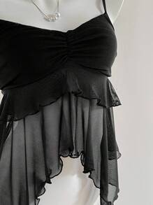 Sweetra Y2K 性感荷叶边不对称吊带背心