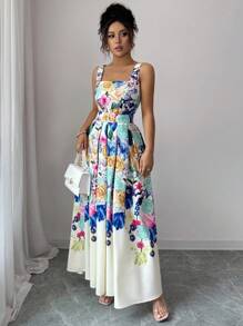 Elenzga 优雅花卉印花无袖连衣裙，夏季 - 彩色 - 查看 4