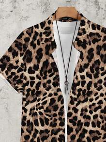 Manfinity RSRT Leopard Pattern Allover Print Wild Fashion Mature Casual Men's Polo Collar Short Sleeve Shirt And Shorts Set, Regular Size - Multicolor - View 2