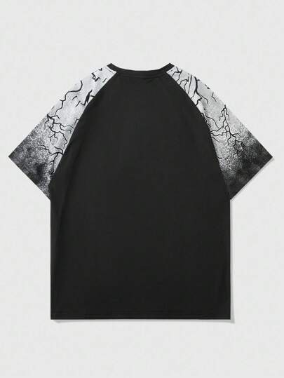 Grunge Punk Camiseta de manga corta con efecto degradado y diseño americano de estilo callejero para hombre, manga de murciélago, Halloween