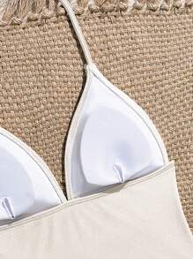 SHEIN Teen Girls' Tankinis Set, Blue Ribbed Fabric Adjustable Camisole Top & Triangle Bottom, With Shell & Starfish Decor, 2 Pieces