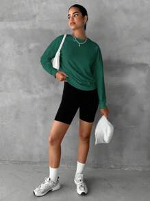 EURMUSE Cotton Solid Drop Shoulder Sweatshirt - Green - View 4