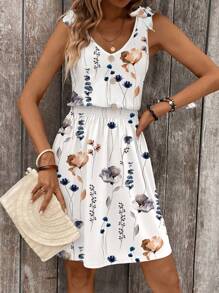 Hotletica Váy quấn hoa ngày lễ mùa hè cho nữ có nút cài, cạp chun và thắt lưng, trang phục đi biển nghỉ mát - trắng - Xem 7