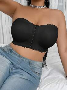 SHEIN 加大码简约纯色前扣聚拢文胸 - 黑色 - 查看 5