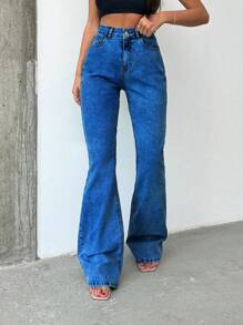 SHEIN Tall QUẦN JEAN ĐEN DÀI XÒE CAO CẤP - Màu xanh ngọc - Xem 5