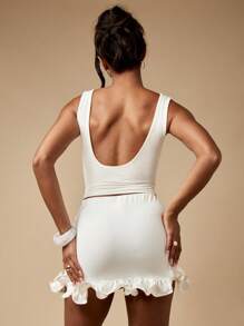 MISSGUIDED Ruffled Hem Mini Skirt Summer Festival Party Bodycon Club Mini Skirt Fashion Forward Spring Ladies Feminine Special Occasion - White - View 2