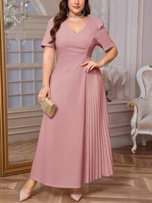 Firerie Plus Size Women's Comfortable Casual Elegant Ruched Loose Stretch Date Party Short Sleeve Dress, Spring/Summer Flowy Dress,Formal Dresses For Women