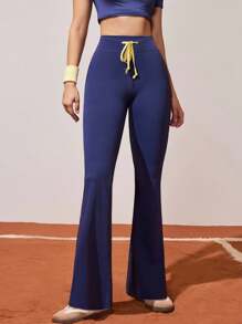 CourtClass Stitched Navy Blue & Yellow Casual Bell Bottom Pants, Versatile - Navy Blue - View 5