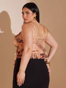 SHEIN BAE Áo hai dây xếp nếp họa tiết da báo màu mơ cỡ lớn dành cho nữ, Áo lễ Phục sinh dành cho nữ, Áo tốt nghiệp, Áo gợi cảm đi câu lạc bộ, Áo mùa xuân, mùa hè, ban đêm, sinh nhật, đám cưới, kỳ nghỉ, hòa nhạc, đi chơi - trái cam - Xem 2