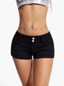 Jeanoix EZwear 女士时尚弹力牛仔短裤，带口袋 - 黑色 - 查看 5