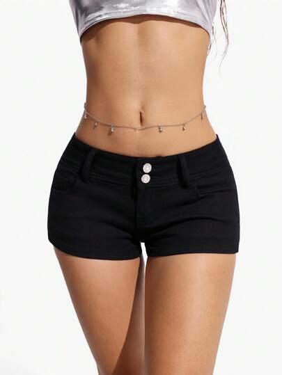 Jeanoix 大码女式纯色水洗牛仔短裤，春夏款