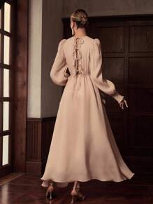 ZEYLAH V-Neck Ruched Floral Print Long Sleeve Maxi Romantic Elegant Dress