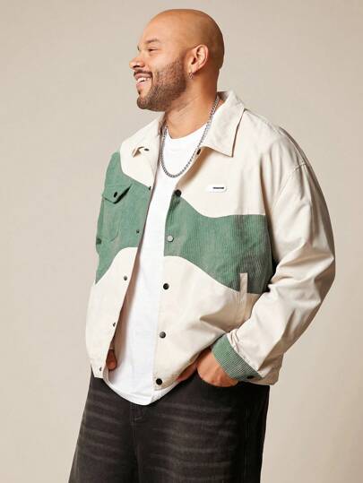 EASEVO 大码男士休闲日常梭织长袖拼色夹克，秋冬