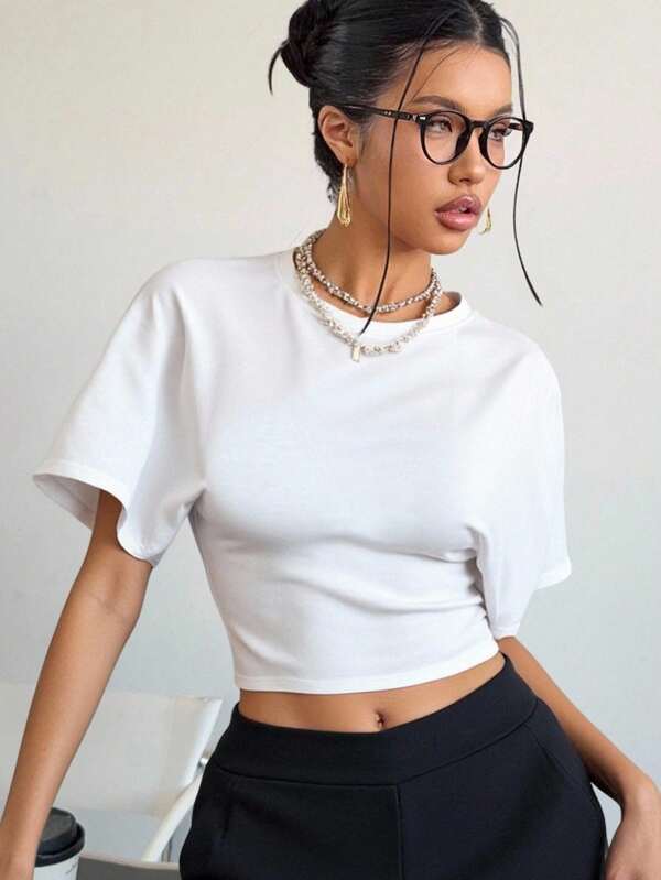 Siren Gaze Tricou casual alb pentru femei, cu talie lejeră, stil versatil la modă pentru vară