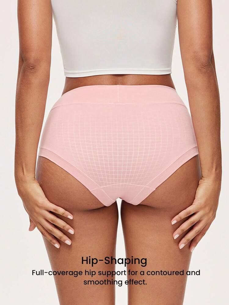 2 paquetes de bragas básicas de algodón ligero de cintura media con control de abdomen, conjunto de ropa interior para mujer, conjunto de bragas color nude - rosa