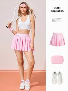 CourtClass Women's Pieced Elastic Waist Pleated Sports Mini Skirt, Summer - Pink - View 5