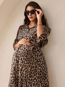 MaterniWear Office,Business Casual Woman,Fall Clothes,Autumn Clothes,Maternity Loose Button Down Shirt Dress, Long Pregnancy Dress For Fall - Coffee Brown - View 9