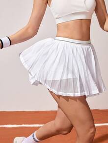 CourtClass Women's High Waist Tennis Striped Pleated Skort White Skirt Tennis Tennis Skirt