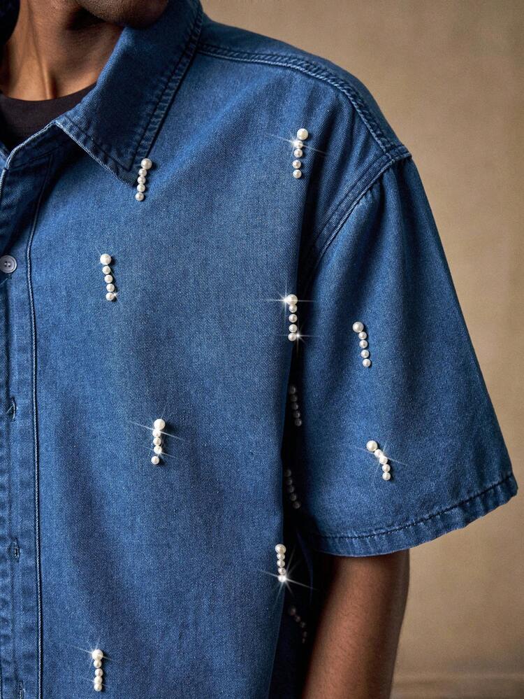 Men's Handmade Beaded Shirt, Vacation Party Casual Loose Fit Short Sleeve, Fashion Everyday Wear, Gift For Boyfriend/Teacher