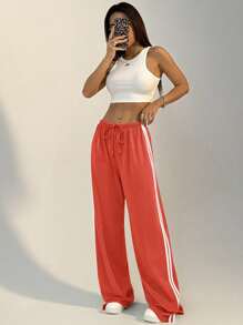 StreetHx 抽绳直筒休闲运动裤，简约时尚，适合日常穿着 - 橘色 - 查看 6