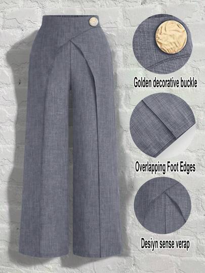 GlowEve Women's Elegant Commuter & Daily Casual European & American Style Faux Denim Effect Crossover Waist Metal Buckle Decor Side Zipper Easy On/Off Leisure & Business Spring/Summer Versatile Design Fall Cloth For Women