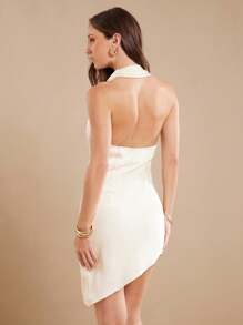 L'Amorae Vestido ajustado y sexy con cuello drapeado, volantes y bajo asimétrico para mujer - Albaricoque - Ver 2