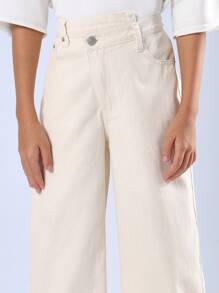 SUMWON Modern High-Rise Wide-Leg Denim Pants Casual Classic Everyday Autumn Winter Jean Collection Relaxed Fashion - Apricot - View 5