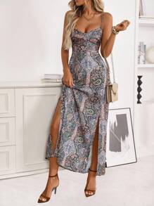 Breezaya 佩斯利印花吊带露背吊带连衣裙 超长度假海滩装 女款 - 彩色 - 查看 6